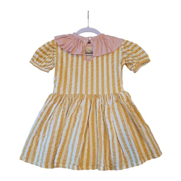 Sadie Then Ty Yellow White Stripe Pink Linen Collar Short Sleeve Dress 4/5 Years - Picture 2 of 8
